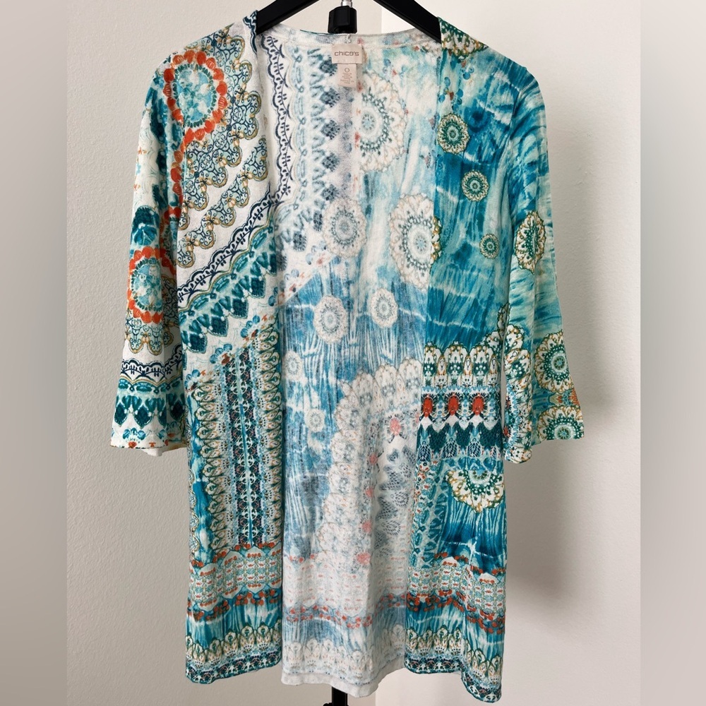 Chico’s Coastal Kimono 🌴 Turquoise Medallion Print | Resort Chic Layer